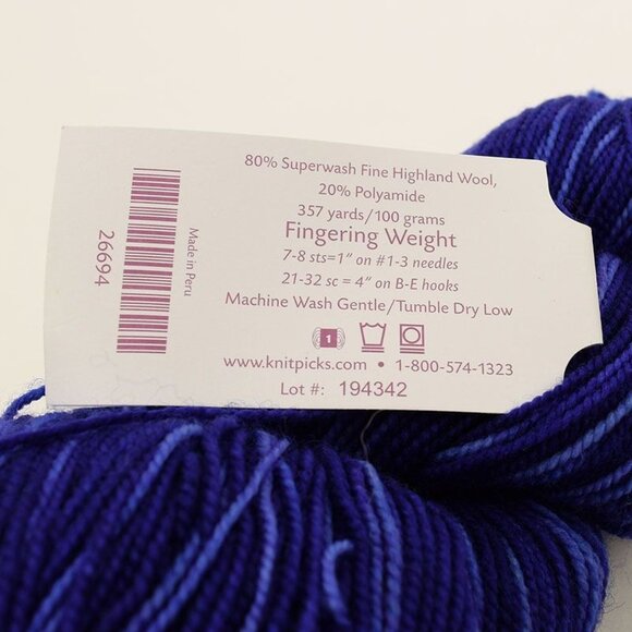 KNIT PICKS Hawthorne Fingering Wool Yarn  357 Yards Color Delphinium Kettle Dye - Picture 4 of 4